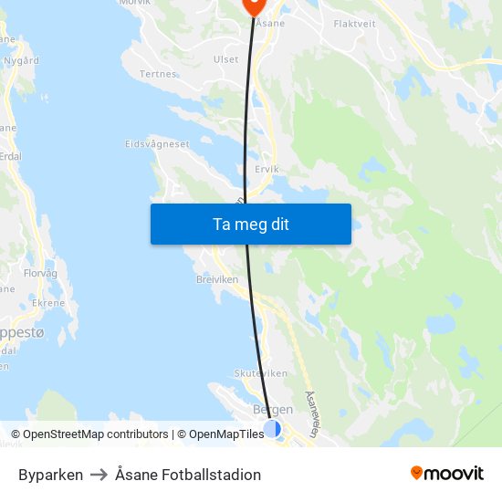 Byparken to Åsane Fotballstadion map