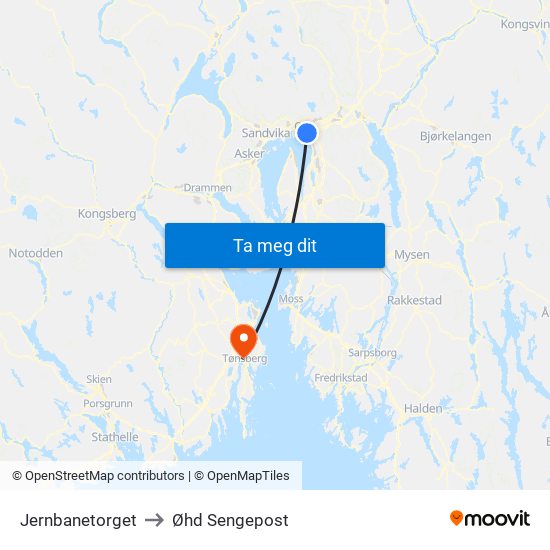 Jernbanetorget to Øhd Sengepost map