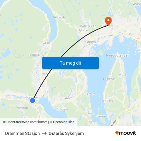 Drammen Stasjon to Østerås Sykehjem map