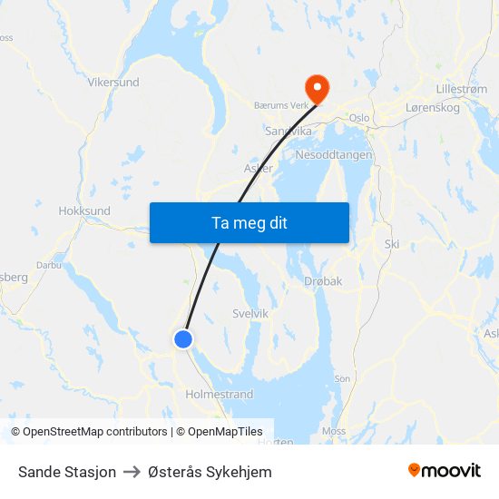 Sande Stasjon to Østerås Sykehjem map