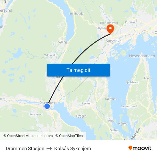 Drammen Stasjon to Kolsås Sykehjem map