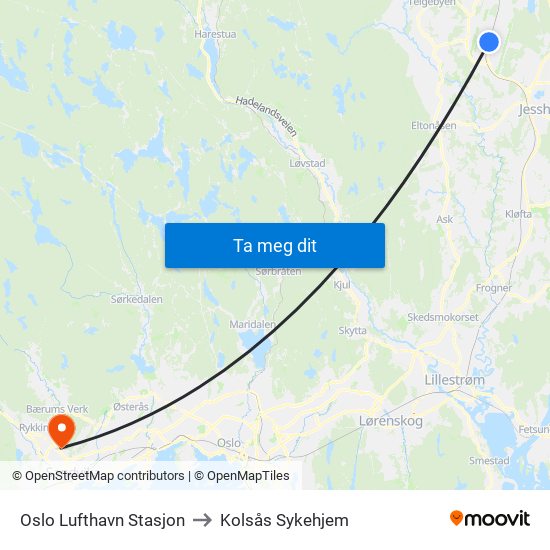 Oslo Lufthavn Stasjon to Kolsås Sykehjem map