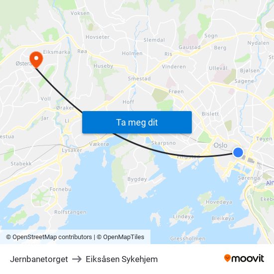 Jernbanetorget to Eiksåsen Sykehjem map