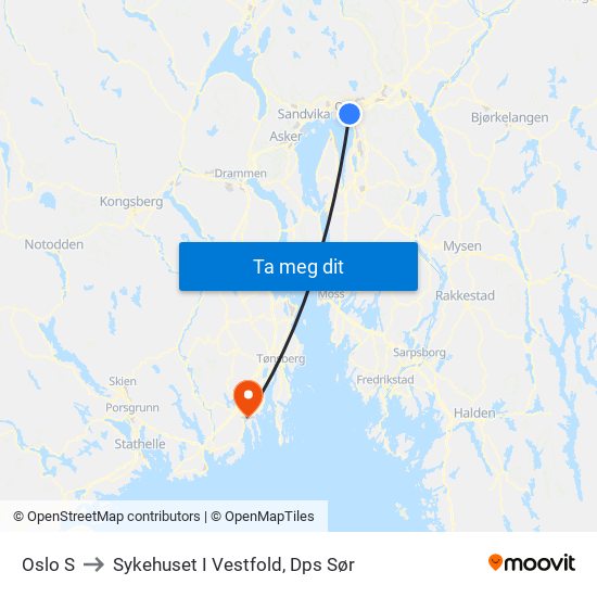Oslo S to Sykehuset I Vestfold, Dps Sør map