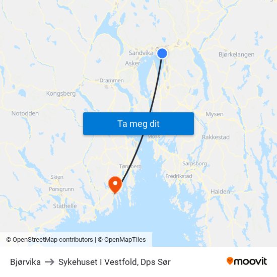 Bjørvika to Sykehuset I Vestfold, Dps Sør map