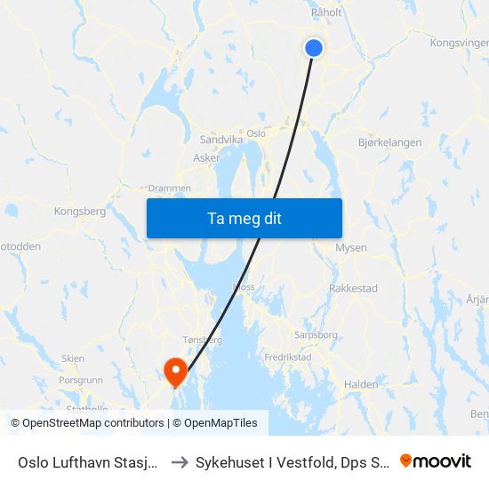 Oslo Lufthavn Stasjon to Sykehuset I Vestfold, Dps Sør map