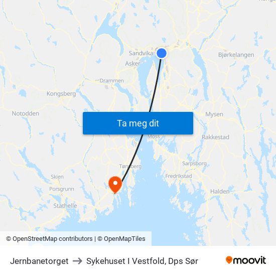Jernbanetorget to Sykehuset I Vestfold, Dps Sør map