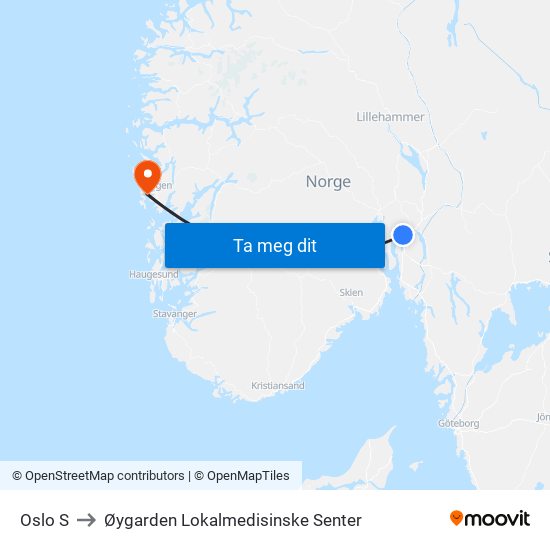 Oslo S to Øygarden Lokalmedisinske Senter map