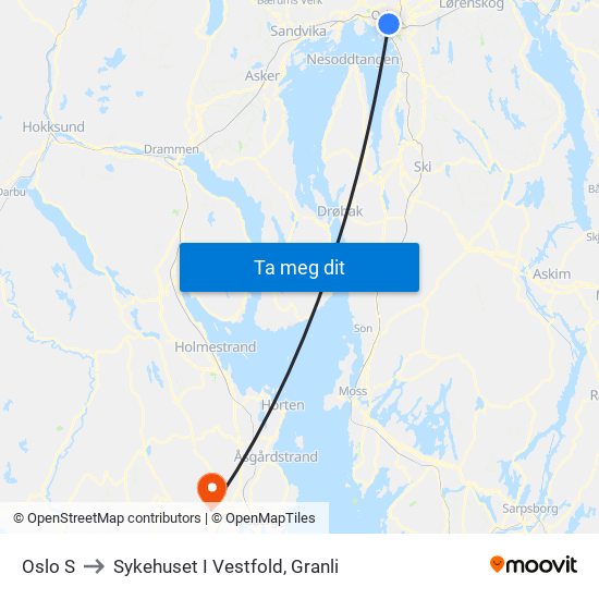 Oslo S to Sykehuset I Vestfold, Granli map