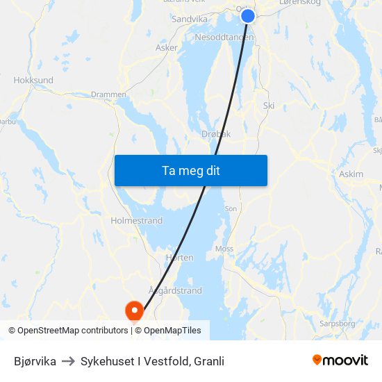 Bjørvika to Sykehuset I Vestfold, Granli map