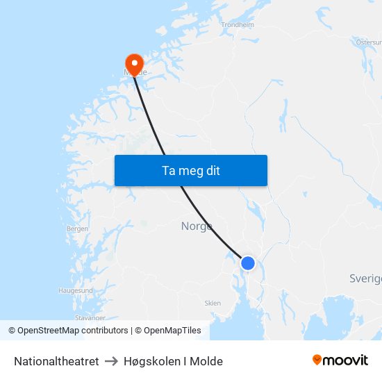 Nationaltheatret to Høgskolen I Molde map