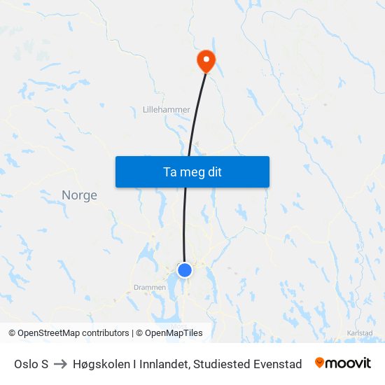 Oslo S to Høgskolen I Innlandet, Studiested Evenstad map