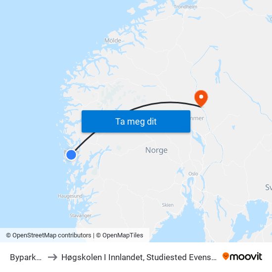 Byparken to Høgskolen I Innlandet, Studiested Evenstad map