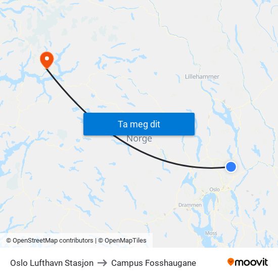 Oslo Lufthavn Stasjon to Campus Fosshaugane map