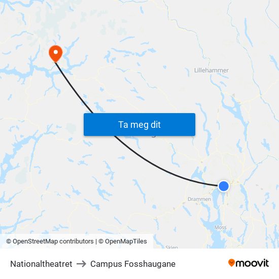 Nationaltheatret to Campus Fosshaugane map