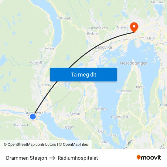 Drammen Stasjon to Radiumhospitalet map