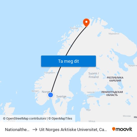 Nationaltheatret to Uit Norges Arktiske Universitet, Campus Alta map