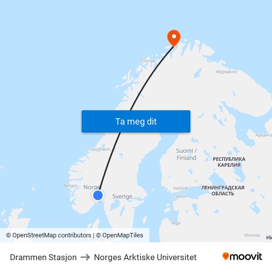 Drammen Stasjon to Norges Arktiske Universitet map