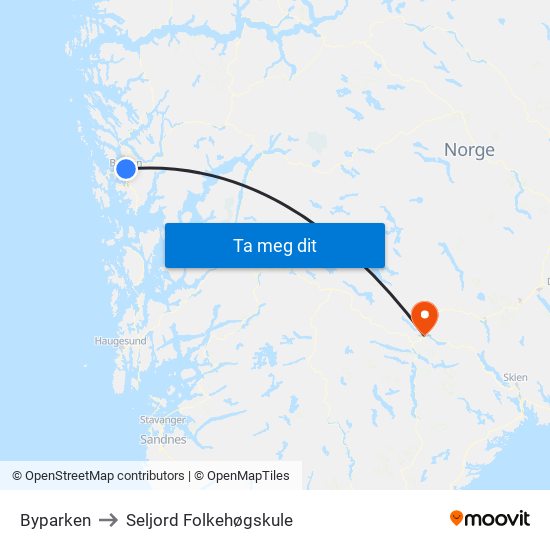 Byparken to Seljord Folkehøgskule map