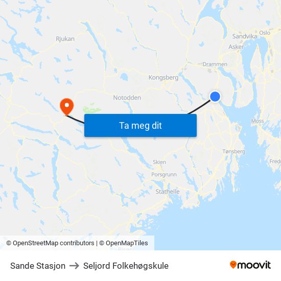 Sande Stasjon to Seljord Folkehøgskule map