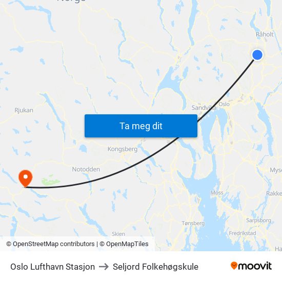 Oslo Lufthavn Stasjon to Seljord Folkehøgskule map