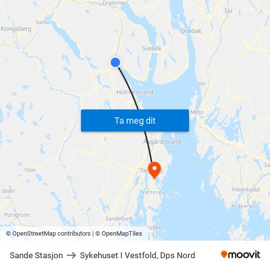 Sande Stasjon to Sykehuset I Vestfold, Dps Nord map