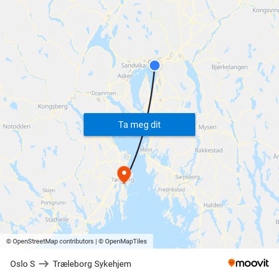 Oslo S to Træleborg Sykehjem map