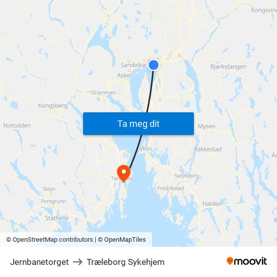 Jernbanetorget to Træleborg Sykehjem map