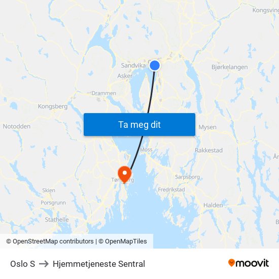 Oslo S to Hjemmetjeneste Sentral map