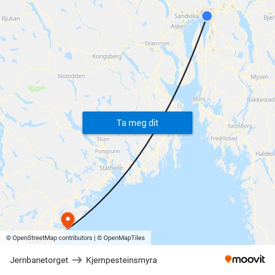 Jernbanetorget to Kjempesteinsmyra map