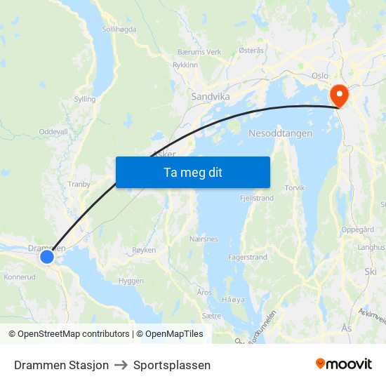 Drammen Stasjon to Sportsplassen map