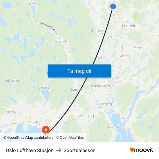Oslo Lufthavn Stasjon to Sportsplassen map