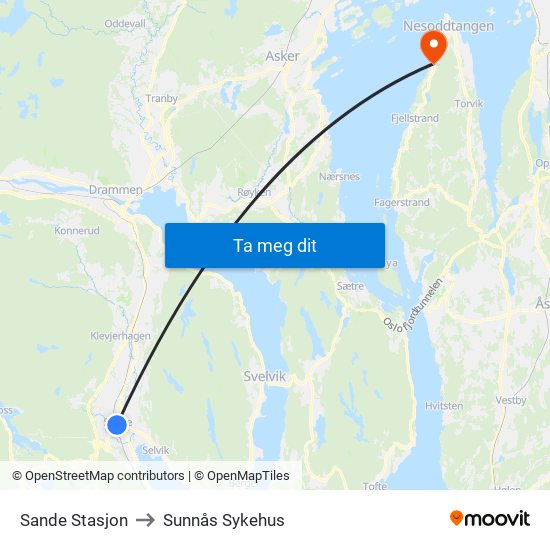 Sande Stasjon to Sunnås Sykehus map