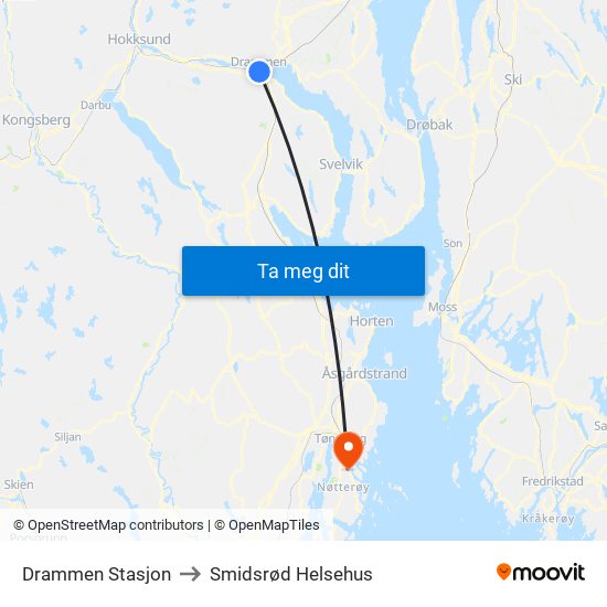 Drammen Stasjon to Smidsrød Helsehus map