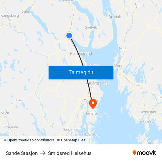 Sande Stasjon to Smidsrød Helsehus map