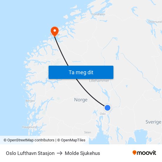 Oslo Lufthavn Stasjon to Molde Sjukehus map