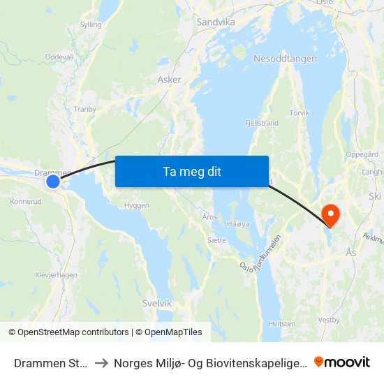 Drammen Stasjon to Norges Miljø- Og Biovitenskapelige Universitet map