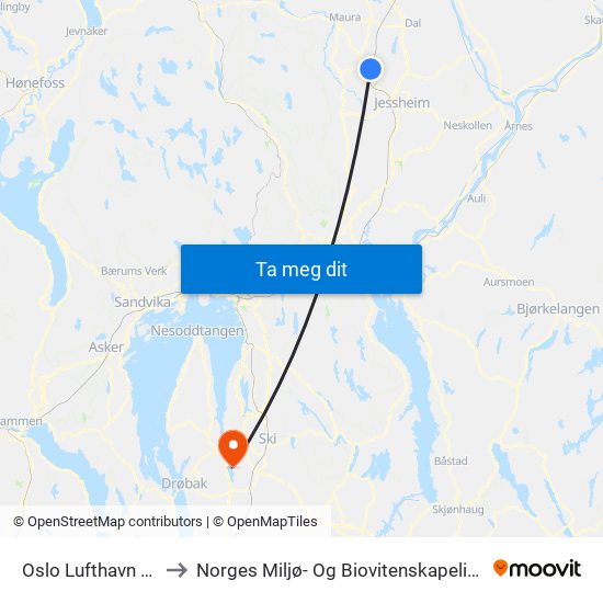 Oslo Lufthavn Stasjon to Norges Miljø- Og Biovitenskapelige Universitet map