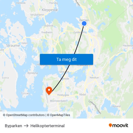 Byparken to Helikopterterminal map