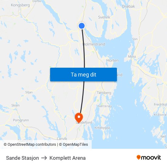 Sande Stasjon to Komplett Arena map