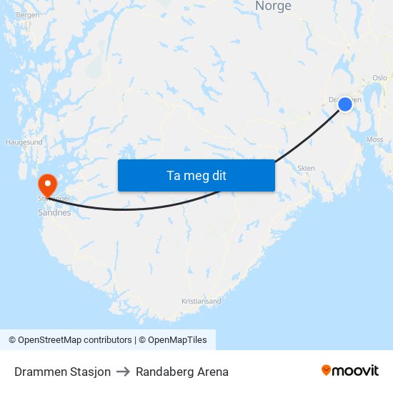 Drammen Stasjon to Randaberg Arena map