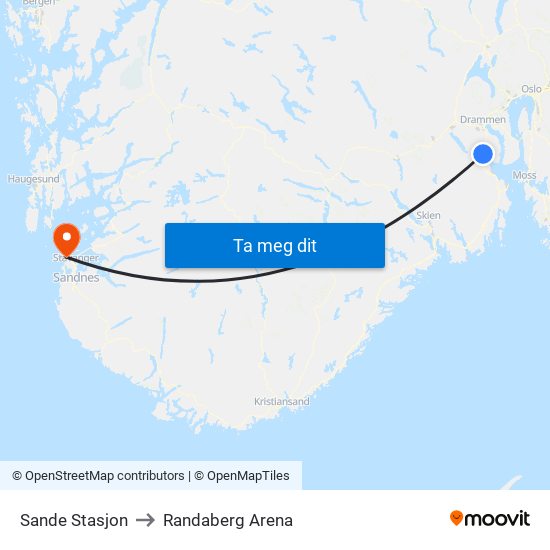 Sande Stasjon to Randaberg Arena map