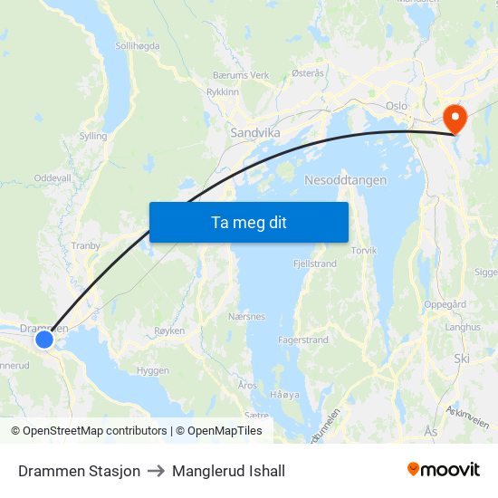 Drammen Stasjon to Manglerud Ishall map