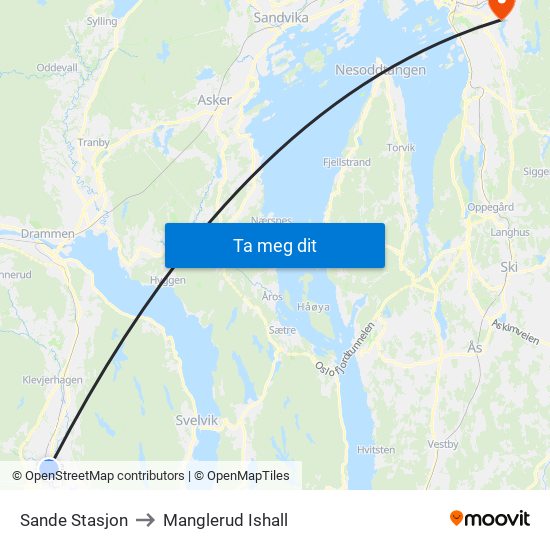 Sande Stasjon to Manglerud Ishall map