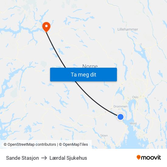 Sande Stasjon to Lærdal Sjukehus map
