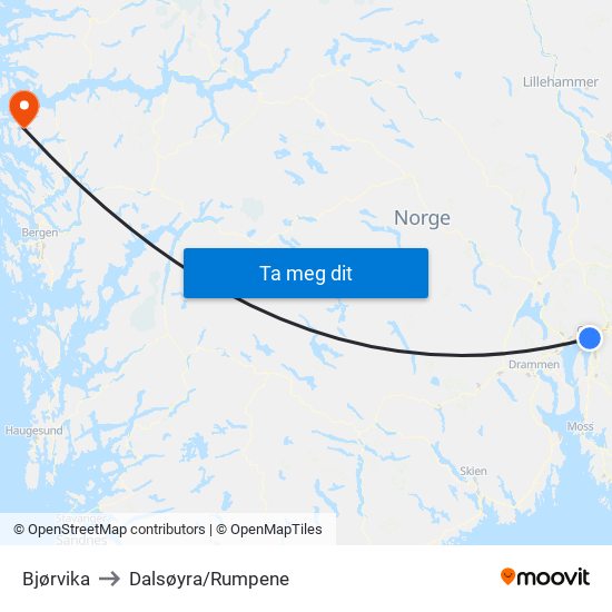 Bjørvika to Dalsøyra/Rumpene map