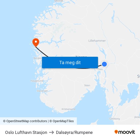 Oslo Lufthavn Stasjon to Dalsøyra/Rumpene map