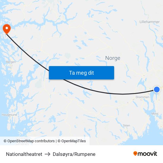 Nationaltheatret to Dalsøyra/Rumpene map