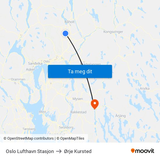 Oslo Lufthavn Stasjon to Ørje Kursted map