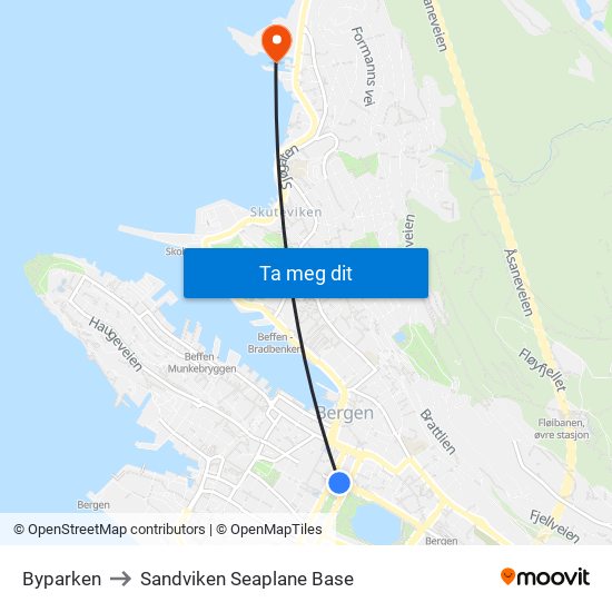 Byparken to Sandviken Seaplane Base map